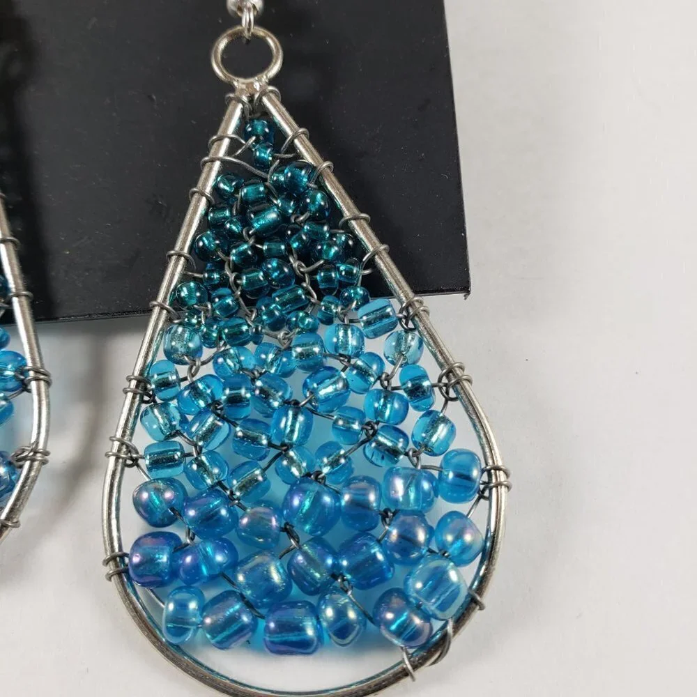 Women's Silver Teardrop Hoop - Multicolor Beads  Earrings Fashion Jewelry 2.75